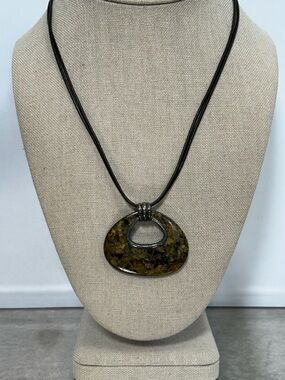 Silpada Bronzite Stone & 925 Pendant Necklace in Olive Green and Brown